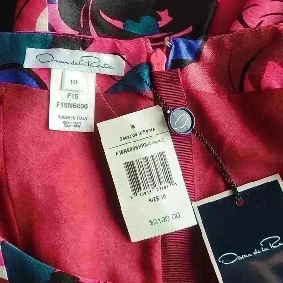 Oscar de la renta hot pink flowers dress size 10 with side pockets NWT - Picture 13 of 16
